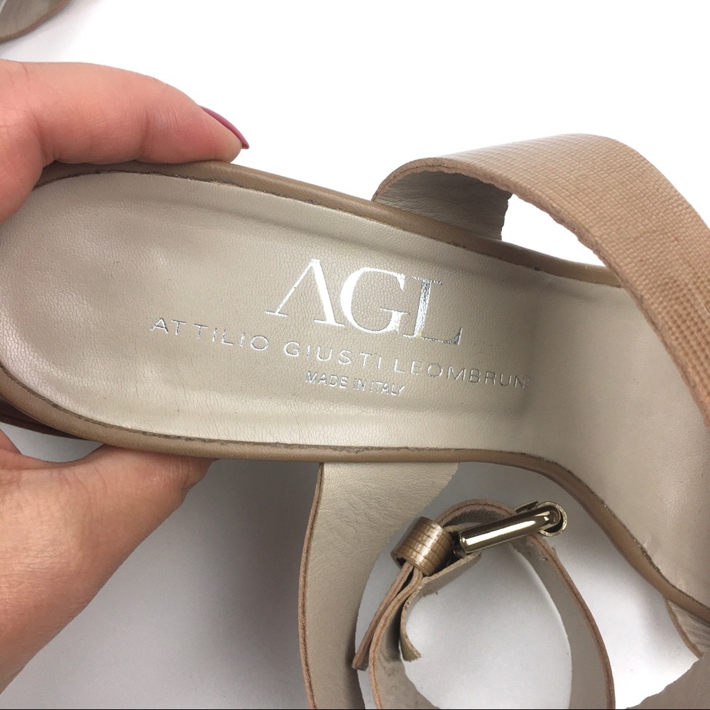 AGL wedge sandal ankle wrap heel tan snake leather - Picture 7 of 8